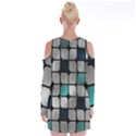 Pattern Abstrat Geometric Blue Grey Velvet Long Sleeve Shoulder Cutout Dress View2