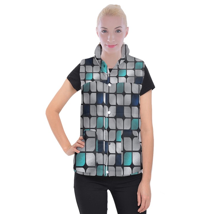 Pattern Abstrat Geometric Blue Grey Women s Button Up Vest