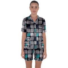 Pattern Abstrat Geometric Blue Grey Satin Short Sleeve Pajamas Set