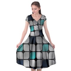 Pattern Abstrat Geometric Blue Grey Cap Sleeve Wrap Front Dress by alllovelyideas