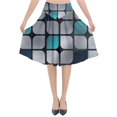 Pattern Abstrat Geometric Blue Grey Flared Midi Skirt by alllovelyideas