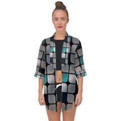 Pattern Abstrat Geometric Blue Grey Open Front Chiffon Kimono by alllovelyideas