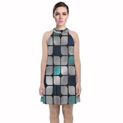 Pattern Abstrat Geometric Blue Grey Velvet Halter Neckline Dress  by alllovelyideas