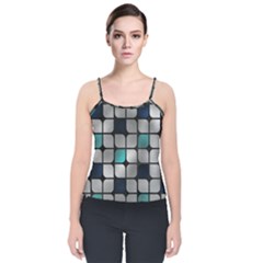 Pattern Abstrat Geometric Blue Grey Velvet Spaghetti Strap Top