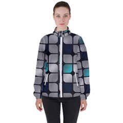 Pattern Abstrat Geometric Blue Grey Women s High Neck Windbreaker by alllovelyideas