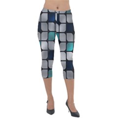 Pattern Abstrat Geometric Blue Grey Lightweight Velour Capri Leggings  by alllovelyideas