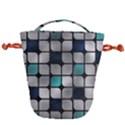 Pattern Abstrat Geometric Blue Grey Drawstring Bucket Bag View1