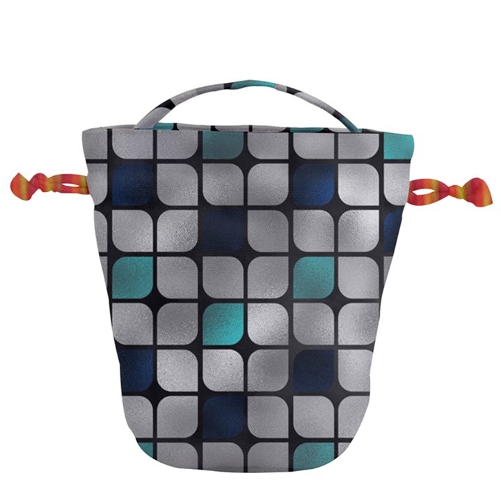 Pattern Abstrat Geometric Blue Grey Drawstring Bucket Bag