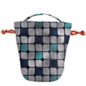 Pattern Abstrat Geometric Blue Grey Drawstring Bucket Bag View2