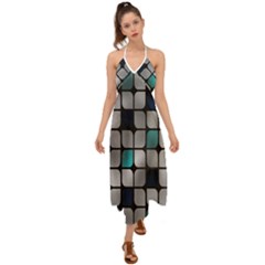 Pattern Abstrat Geometric Blue Grey Halter Tie Back Dress  by alllovelyideas