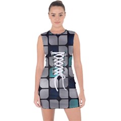 Pattern Abstrat Geometric Blue Grey Lace Up Front Bodycon Dress by alllovelyideas