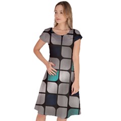 Pattern Abstrat Geometric Blue Grey Classic Short Sleeve Dress by alllovelyideas