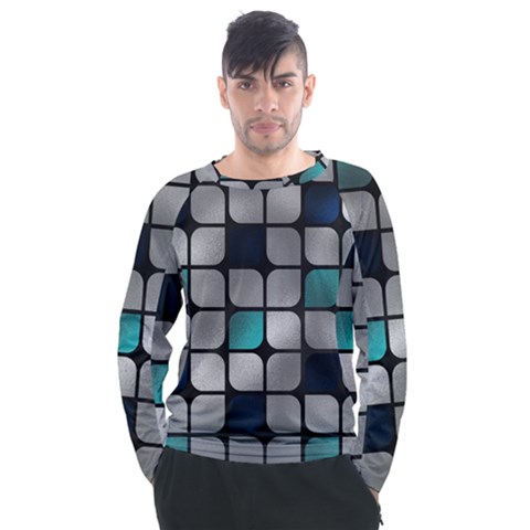 Pattern Abstrat Geometric Blue Grey Men s Long Sleeve Raglan Tee by alllovelyideas