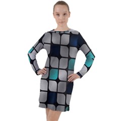 Pattern Abstrat Geometric Blue Grey Long Sleeve Hoodie Dress by alllovelyideas