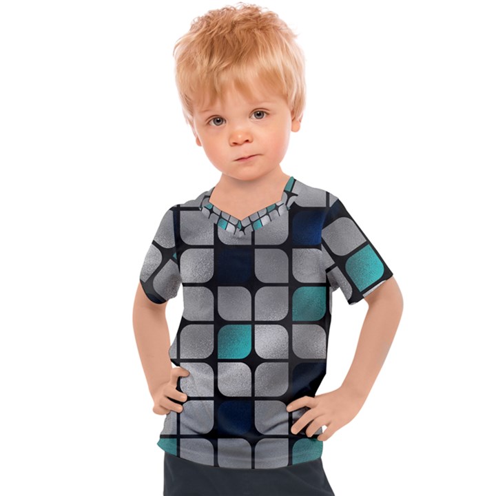 Pattern Abstrat Geometric Blue Grey Kids  Sports Tee