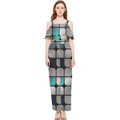 Pattern Abstrat Geometric Blue Grey Draped Sleeveless Chiffon Jumpsuit