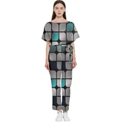 Pattern Abstrat Geometric Blue Grey Batwing Lightweight Jumpsuit