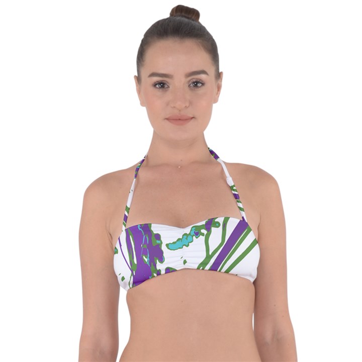 Multicolored Abstract Print Halter Bandeau Bikini Top