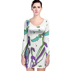 Multicolored Abstract Print Long Sleeve Velvet Bodycon Dress