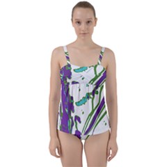 Multicolored Abstract Print Twist Front Tankini Set by dflcprintsclothing