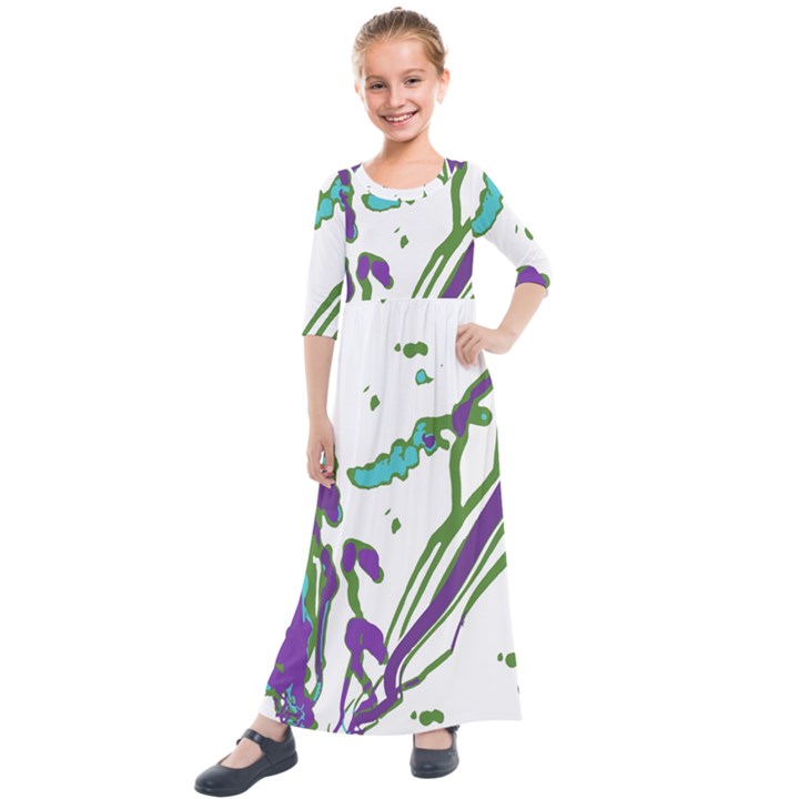 Multicolored Abstract Print Kids  Quarter Sleeve Maxi Dress