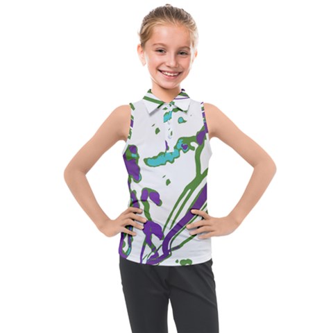 Multicolored Abstract Print Kids  Sleeveless Polo Tee by dflcprintsclothing