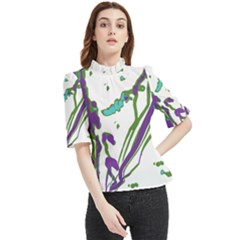 Multicolored Abstract Print Frill Neck Blouse