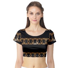 Pattern Geometric Gold Black Short Sleeve Crop Top by alllovelyideas