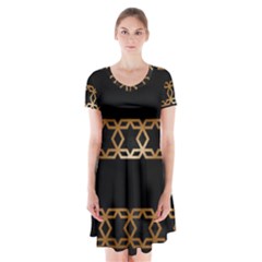 Pattern Geometric Gold Black Short Sleeve V-neck Flare Dress by alllovelyideas