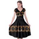 Pattern Geometric Gold Black Cap Sleeve Wrap Front Dress View1