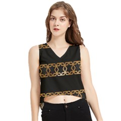 Pattern Geometric Gold Black V-neck Cropped Tank Top by alllovelyideas