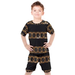 Pattern Geometric Gold Black Kids  Tee And Shorts Set by alllovelyideas