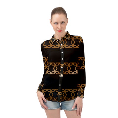 Pattern Geometric Gold Black Long Sleeve Chiffon Shirt by alllovelyideas