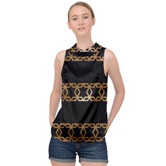 Pattern Geometric Gold Black High Neck Satin Top by alllovelyideas