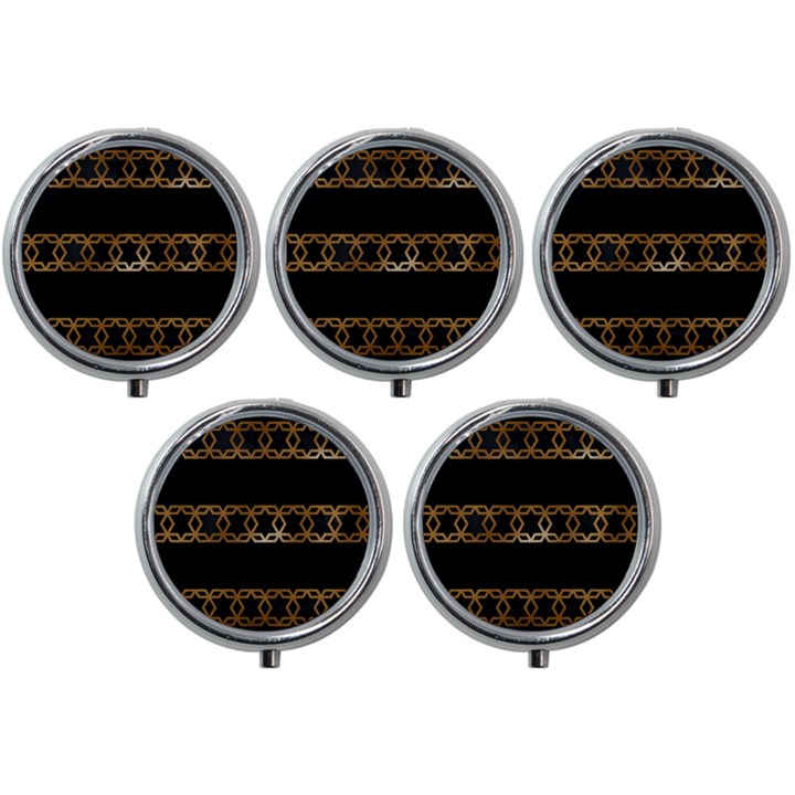 Pattern Geometric Gold Black Mini Round Pill Box (Pack of 5)