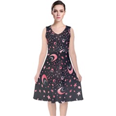 Pattern Lune Étoile Profondeur V-neck Midi Sleeveless Dress  by alllovelyideas