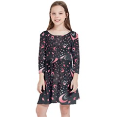 Pattern Lune Étoile Profondeur Kids  Quarter Sleeve Skater Dress