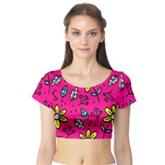 Flowers-flashy Short Sleeve Crop Top by alllovelyideas