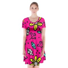 Flowers-flashy Short Sleeve V-neck Flare Dress by alllovelyideas