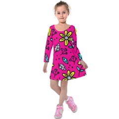 Flowers-flashy Kids  Long Sleeve Velvet Dress by alllovelyideas