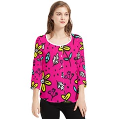 Flowers-flashy Chiffon Quarter Sleeve Blouse