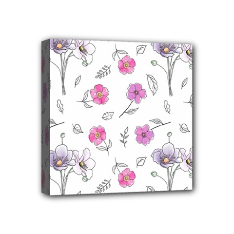 Flowers In One Line Mini Canvas 4  X 4  (stretched) by SychEva