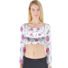 Flowers In One Line Long Sleeve Crop Top by SychEva