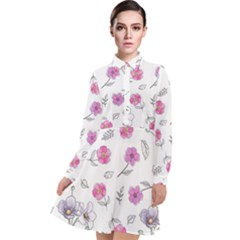 Flowers In One Line Long Sleeve Chiffon Shirt Dress