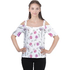 Flowers In One Line Cutout Shoulder Tee