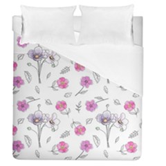 Flowers In One Line Duvet Cover (queen Size) by SychEva