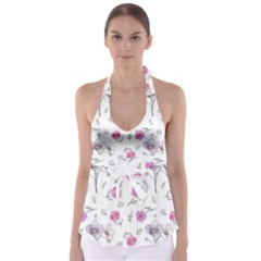 Flowers In One Line Babydoll Tankini Top by SychEva