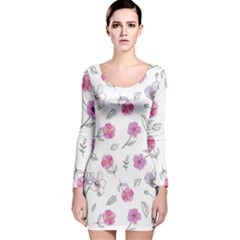 Flowers In One Line Long Sleeve Velvet Bodycon Dress