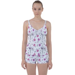 Flowers In One Line Tie Front Two Piece Tankini