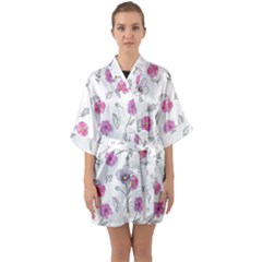 Flowers In One Line Half Sleeve Satin Kimono 